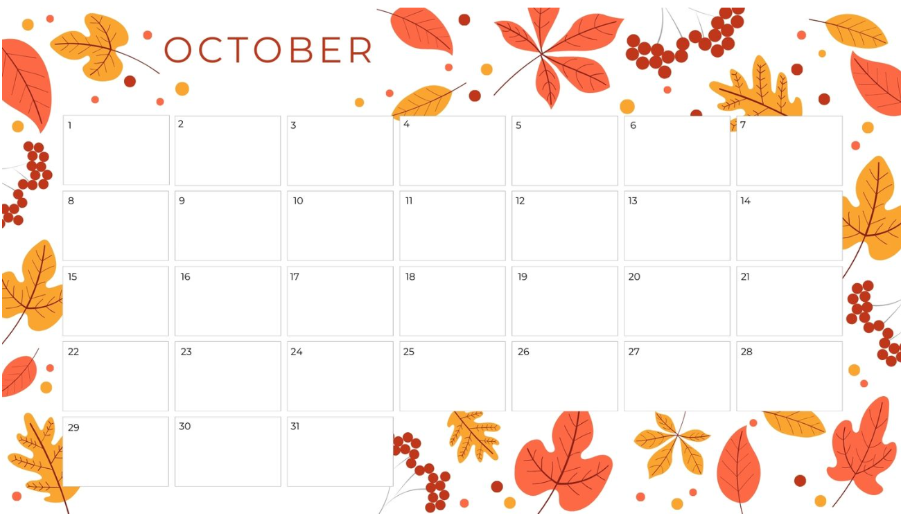 October calendar view