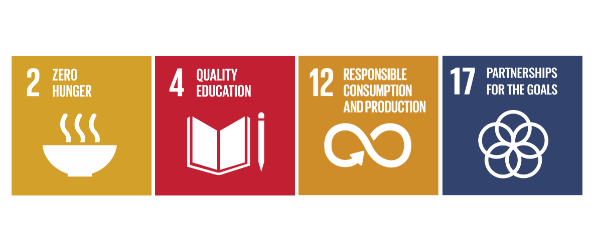 SDG logos for zero hunger, quality education, consumption and partnerships
