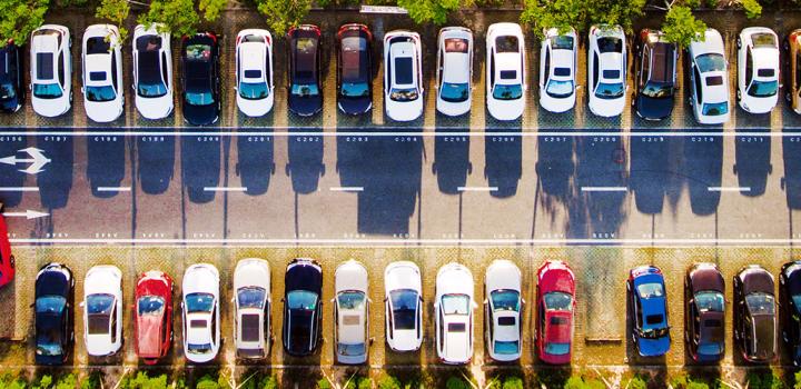 Rows of cars viewed from above