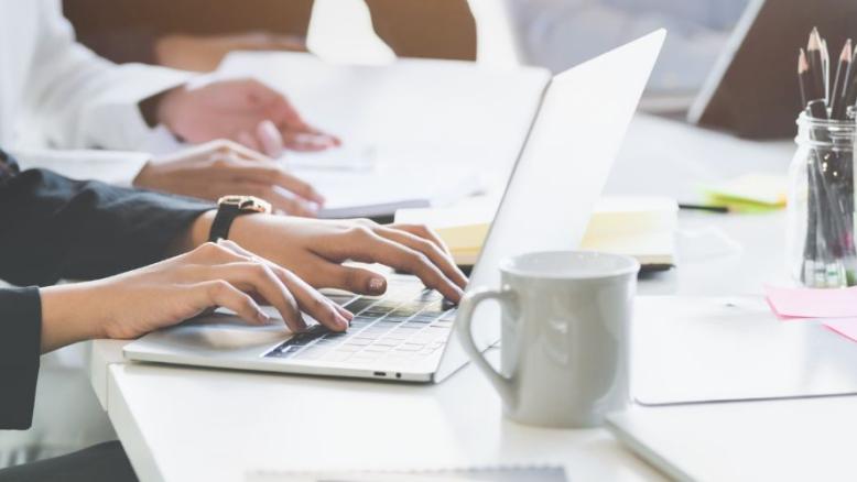 People work together in an office setting